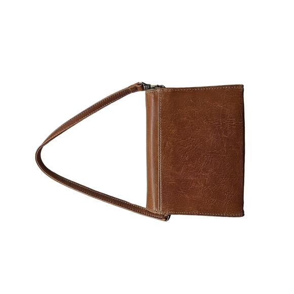 Vtg Nine West Brown Faux Leather Wristlet Micro Mini Bag Kiss Me Change purse - Picture 3 of 11